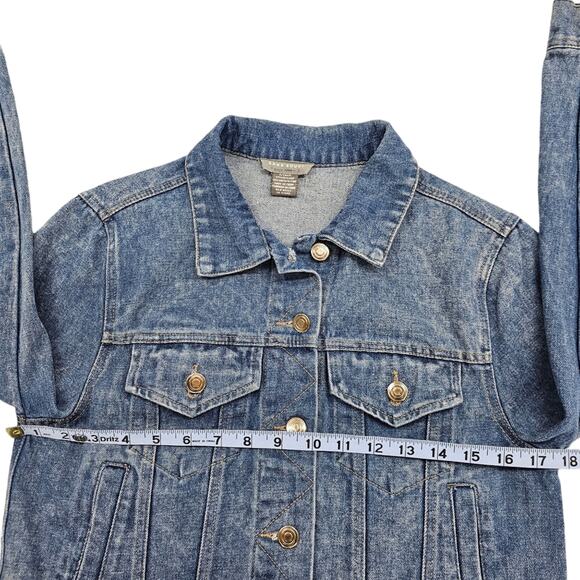 Sans Souci Jean Jacket Women's Size Small Embroidered Floral Cropped Distressed - Picture 15 of 16